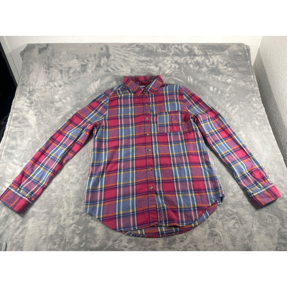 Aeropostale Womens Pink Blue Plaid Flannel Button Down Shirt Large Long Sleeve